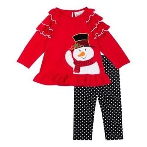 Rare Editions Baby Girls Snowman Top and Leggings, 2 Piece Set -‎ Red Size 12M